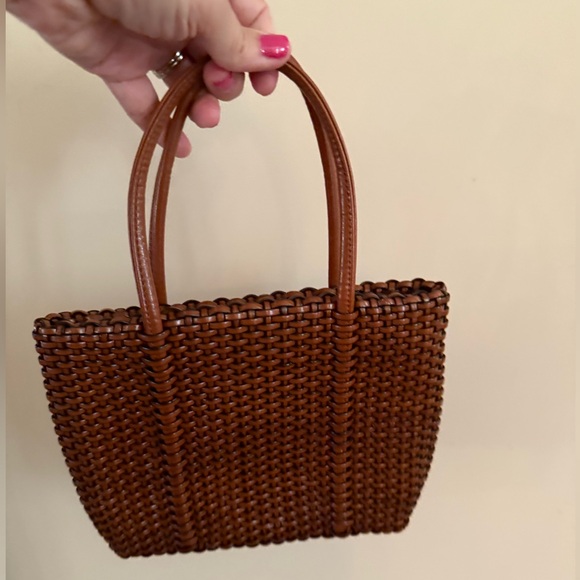 Nine West Brown Faux Vegan Woven Leather Top Handle Mini purse - Picture 1 of 8